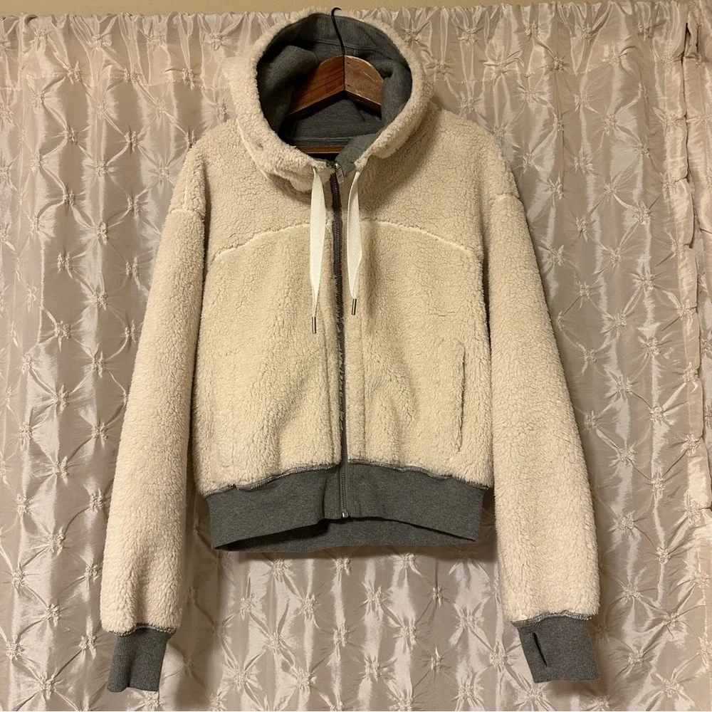 lululemon athletica Cream Teddy Zip-Up Jacket with Gray Trim